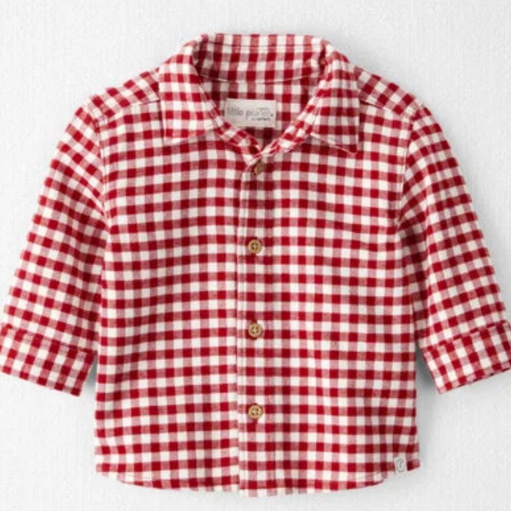 EUC Little Planet Baby Boy Plaid Flannel Organic Cotton Button Up